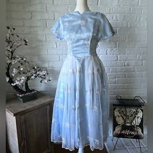 Vintage 1950s Dew Drop Party Dress, 2/4, Prom, Fairy, Embroidered
